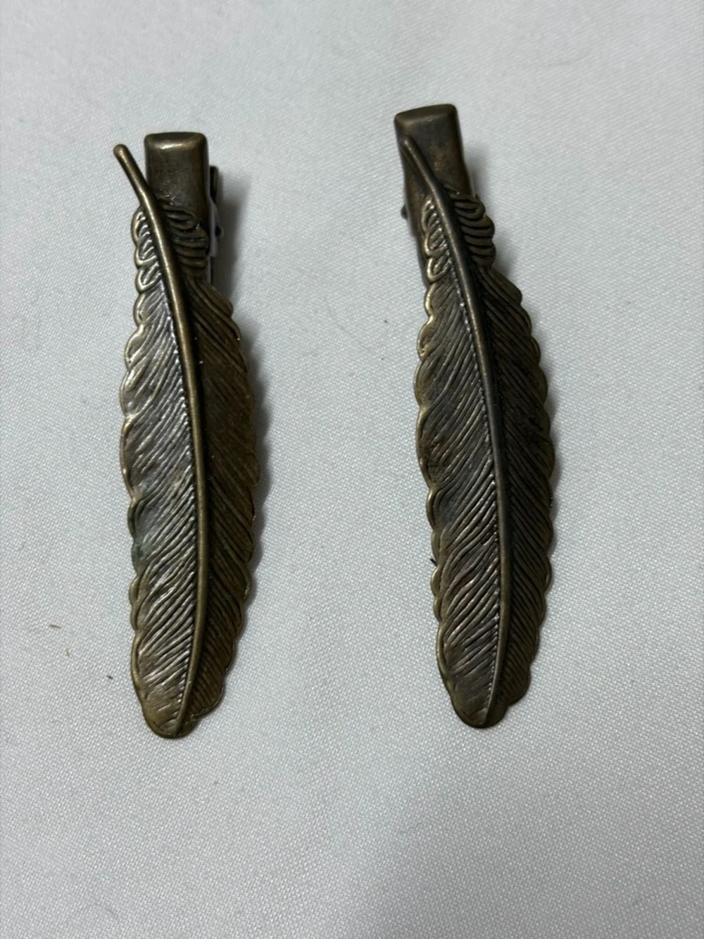 Boho Feather Hair Clips Bronze Tone Western Style